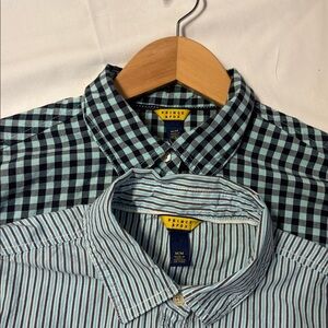 Lot of 2 Prince & Fox Blue Preppy Button Down Long Sleeve Shirts. 100% Cotton.